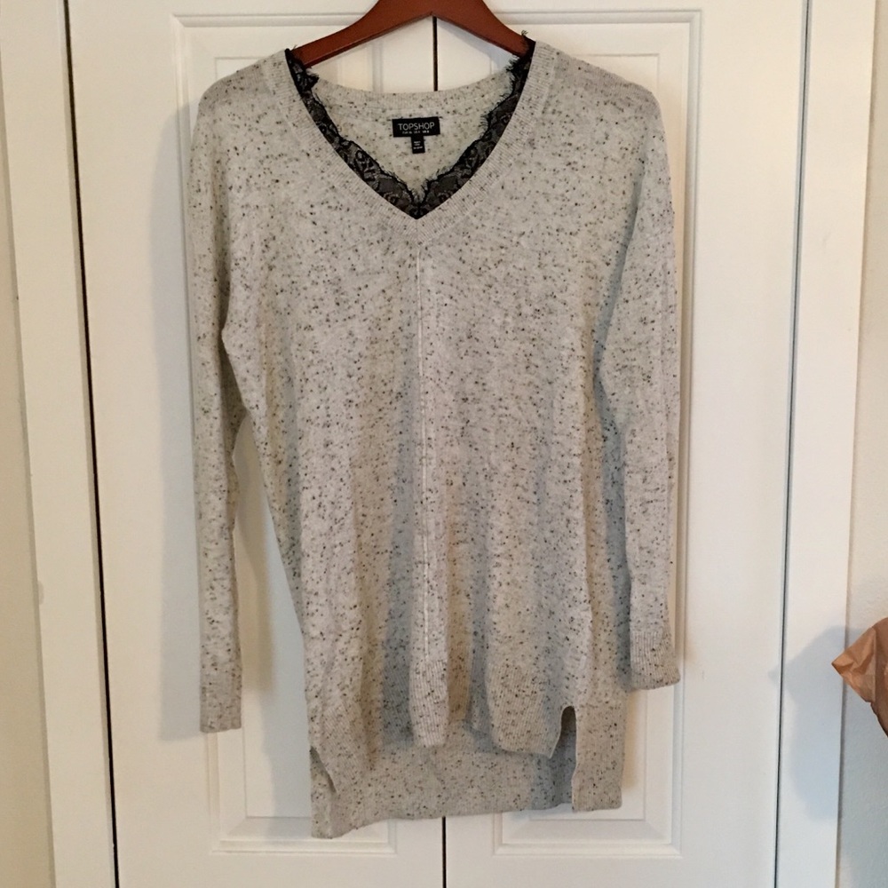 Topshop Lace Trim Tunic Length Sweater.